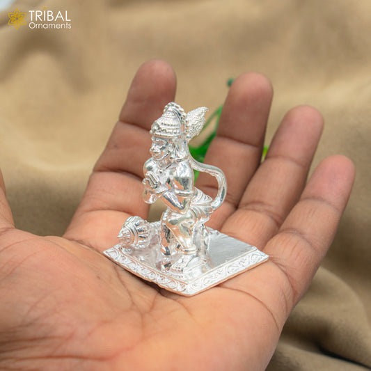 925 silver Lord Hanuman statue sculpture for home temple puja, tribal ornaments figurine art, lightweight silver religious figurine
