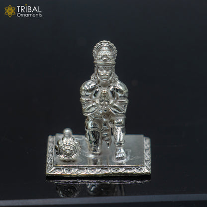 925 silver Lord Hanuman statue sculpture, home temple puja art, tribal ornaments figurine in intricate silver design