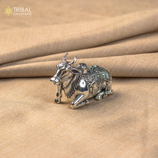 925 Sterling silver Lord Shiva Vahan Nandi Maharaj handmade small article for puja, best gift for lord Shiva, divine Nandi statue su995 - TRIBAL ORNAMENTS