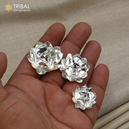 925 sterling silver lotus flower puja deity worship article for temple, crafted by TRIBAL ORNAMENTS, decorative religious artifact