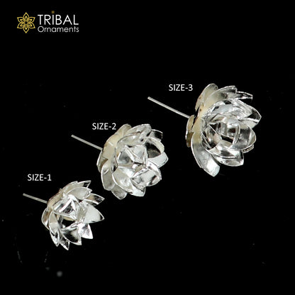925 sterling silver lotus flower idol for temple worship, crafted by TRIBAL ORNAMENTS, suitable for puja and religious rituals.