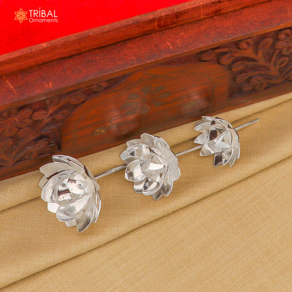 925 sterling silver lotus flower worship article for puja and temple rituals, crafted by Tribal Ornaments.