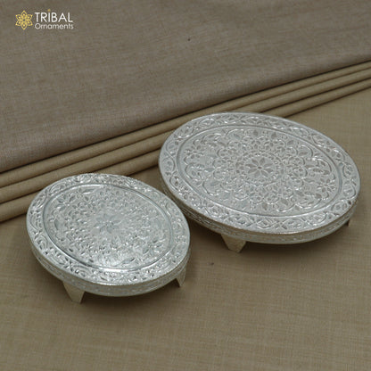 925 Sterling silver oval-shaped bazot or chouki pooja utensil from Tribal Ornaments, detailed and traditional Indian jewelry accessory