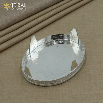 925 Sterling silver oval-shaped bazot or chouki pooja utensil from Tribal Ornaments, showcasing detailed craftsmanship.