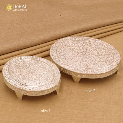 925 Sterling silver oval-shaped bazot or chouki pooja utensil from Tribal Ornaments, detailed with traditional craftsmanship.