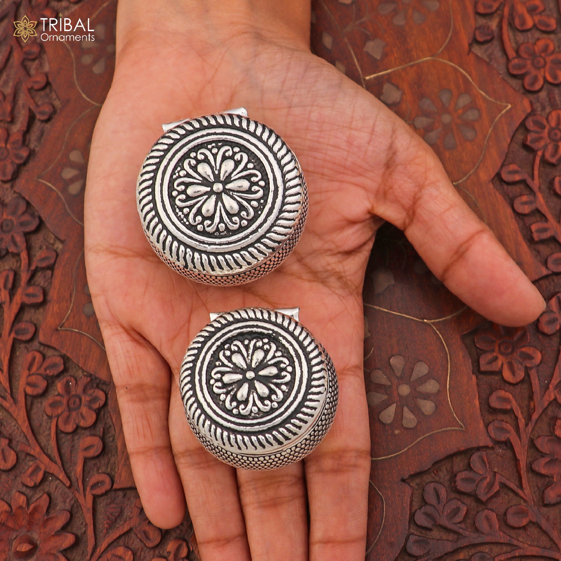 925 sterling silver round style oxidized trinket,casket, Sindoor box brides jewelry stb906 - TRIBAL ORNAMENTS