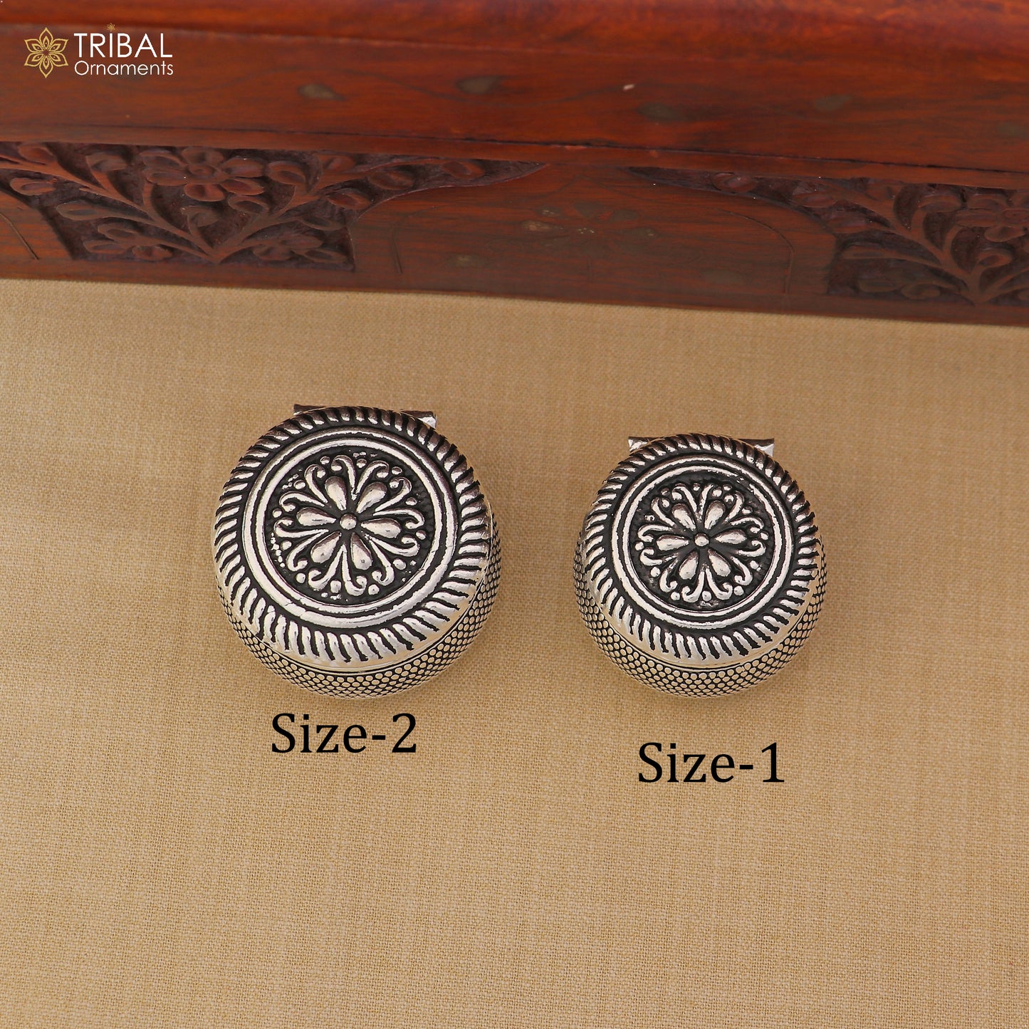 925 sterling silver round style oxidized trinket,casket, Sindoor box brides jewelry stb906 - TRIBAL ORNAMENTS