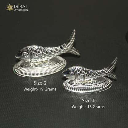 Sterling silver fish representing Lord Vishnu's Matsya avatar, a tribal ornament symbolizing prosperity and good luck.
