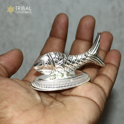925 sterling silver fish pendant featuring Lord Vishnu's Matsya avatar, symbolizing prosperity and good luck, tribal ornament style