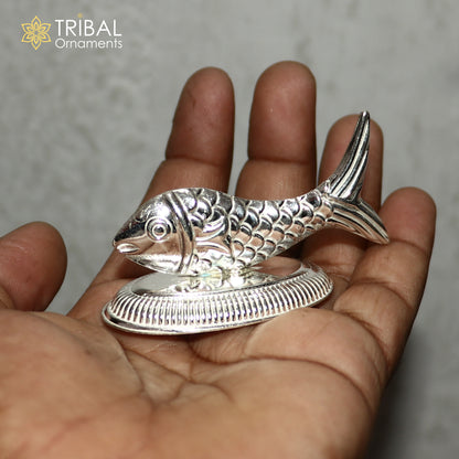925 sterling silver fish representing Lord Vishnu's Matsya avatar, symbolizing prosperity and good luck in Hindu tradition.