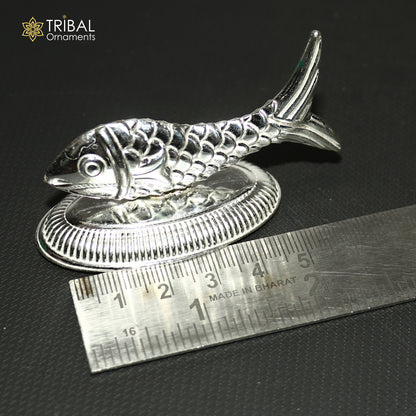 925 sterling silver fish pendant representing Lord Vishnu's Matsya avatar, symbolizing prosperity and good luck.