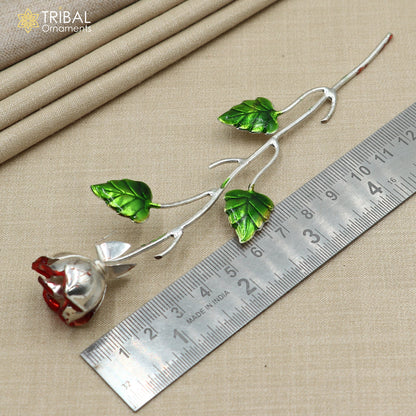 Sterling silver rose flower puja god temple article by TRIBAL ORNAMENTS, traditional silver worshipping item for religious rituals