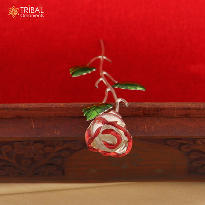 925 sterling silver rose flower puja god temple article, detailed silver worshipping item for religious rituals by TRIBAL ORNAMENTS