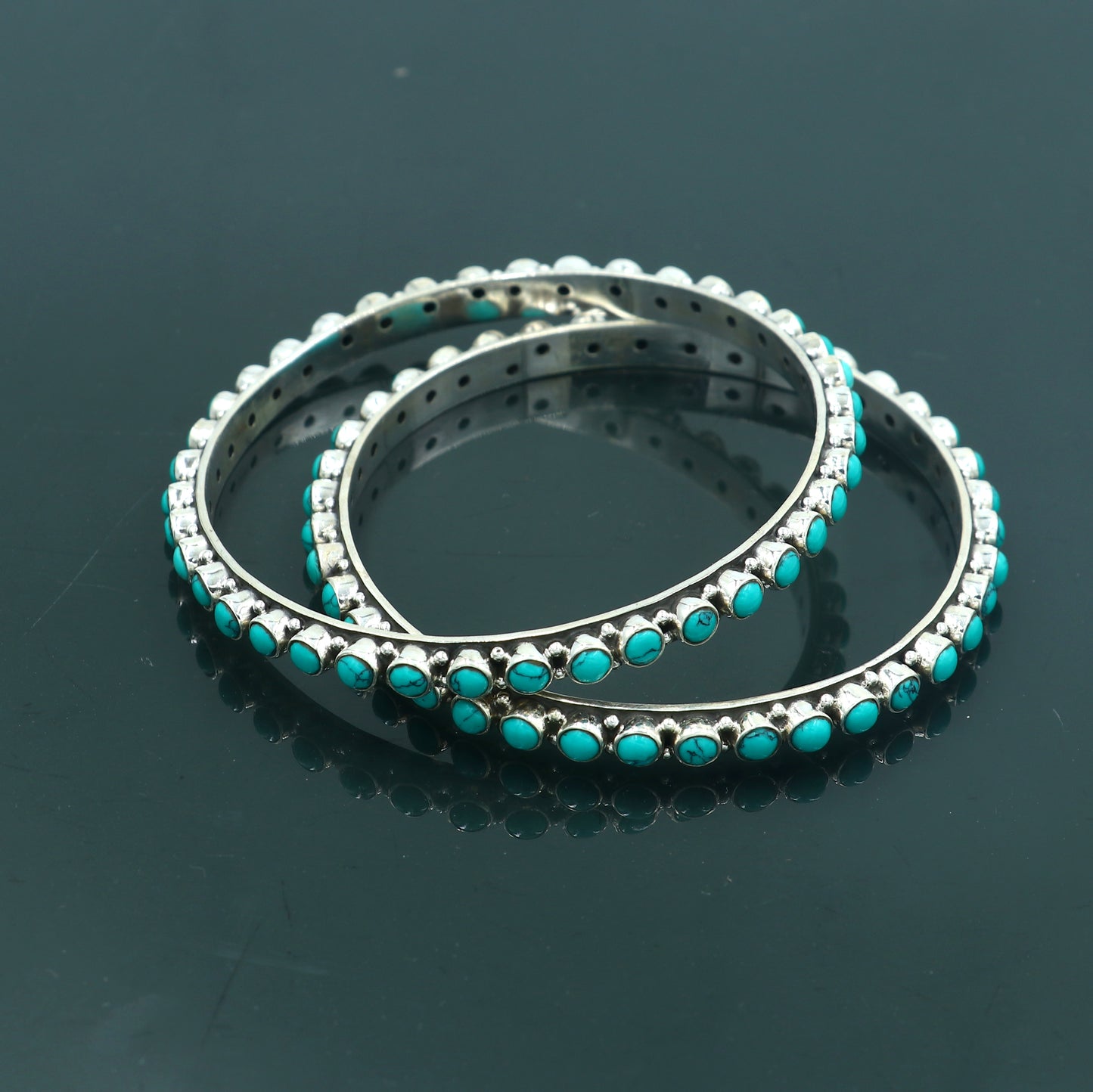 925 sterling turquoise stone bangle pure silver gifting jewelry ba440 - TRIBAL ORNAMENTS