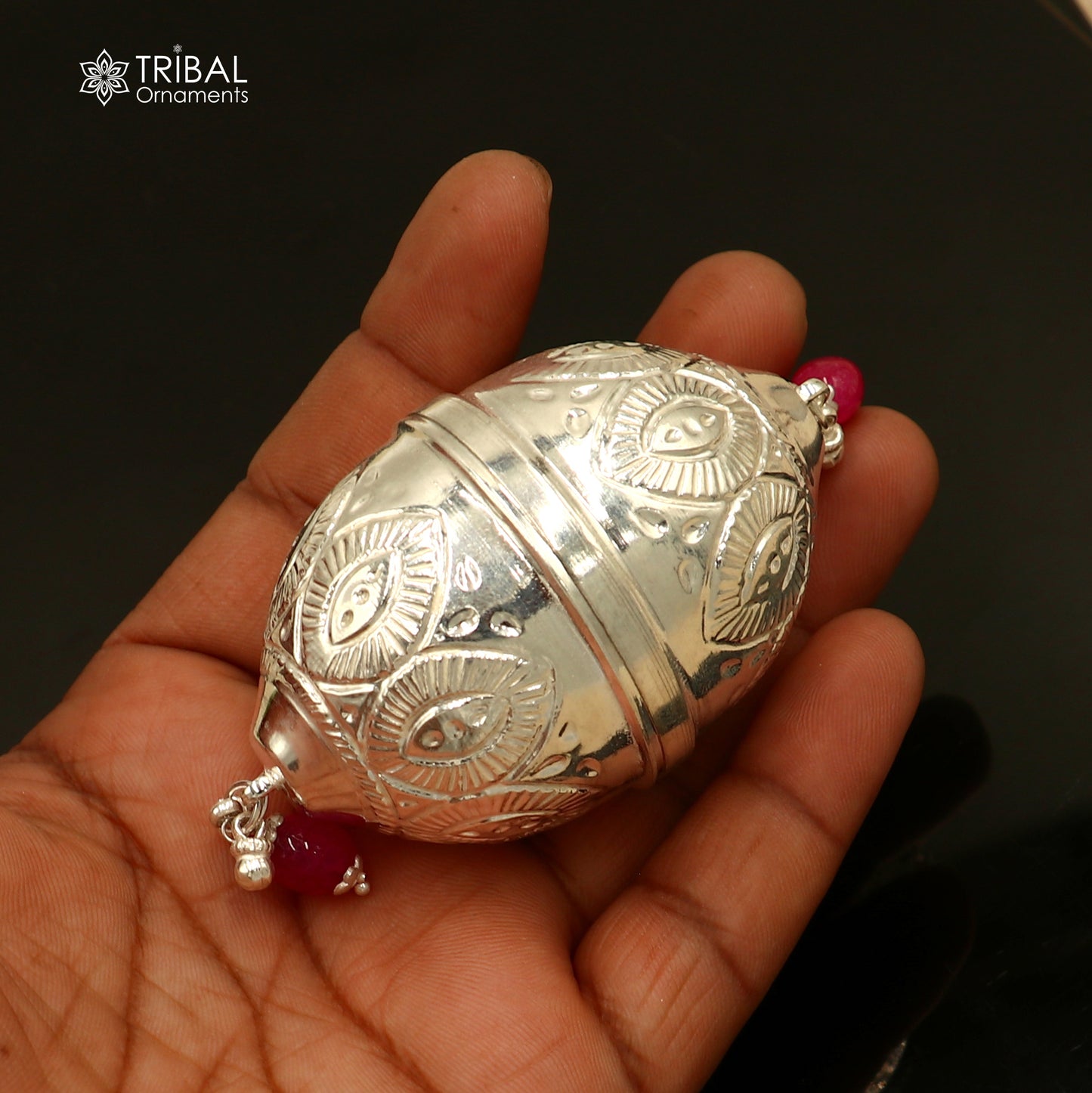 925 sterling silver gorgeous design coconut for puja or worshipping, Silver nariyal su1377 - TRIBAL ORNAMENTS