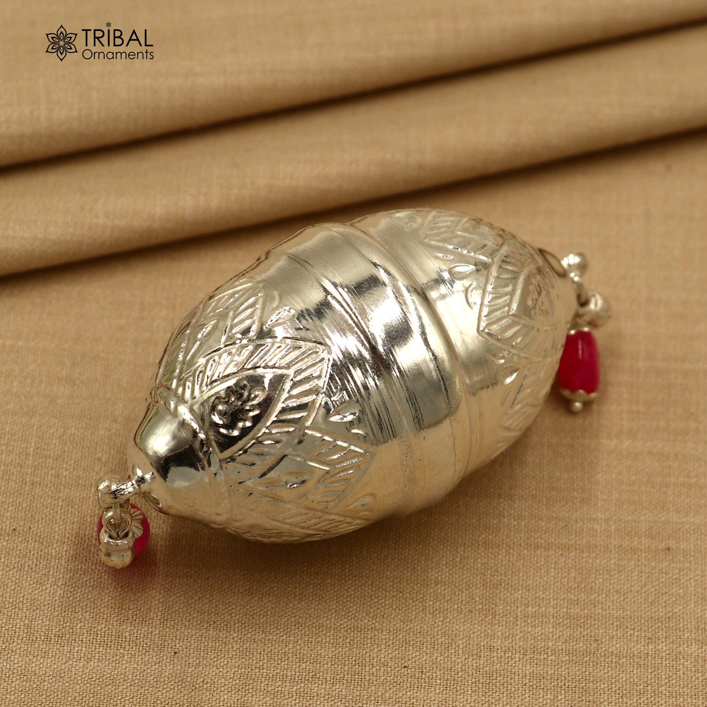 925 sterling silver gorgeous design coconut for puja or worshipping, Silver nariyal su1377 - TRIBAL ORNAMENTS