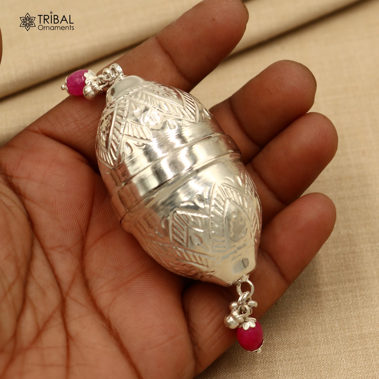 925 sterling silver gorgeous design coconut for puja or worshipping, Silver nariyal su1377 - TRIBAL ORNAMENTS