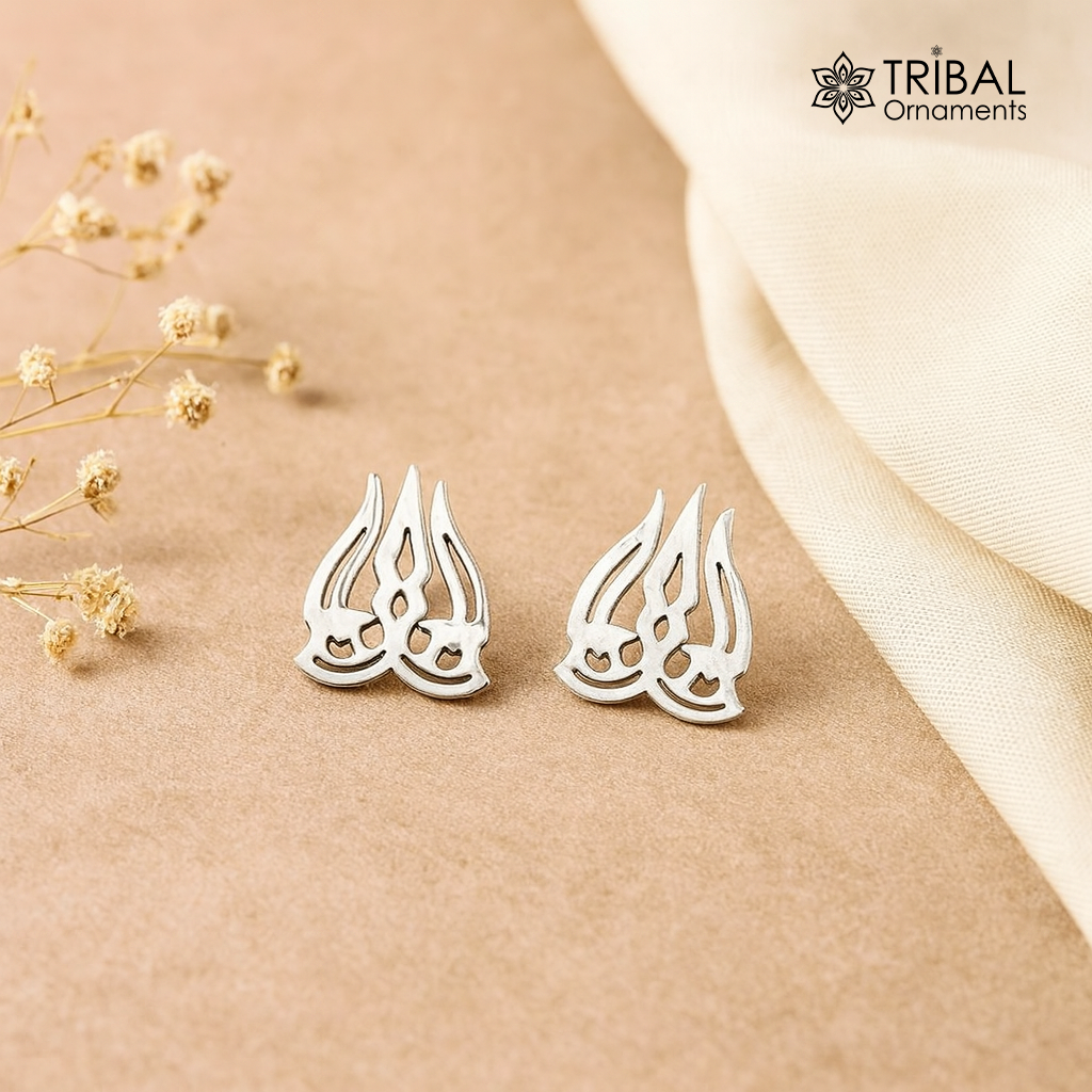 Silver handade idol shiva awesome trident trishul fancy men's stud earring s-24 - TRIBAL ORNAMENTS