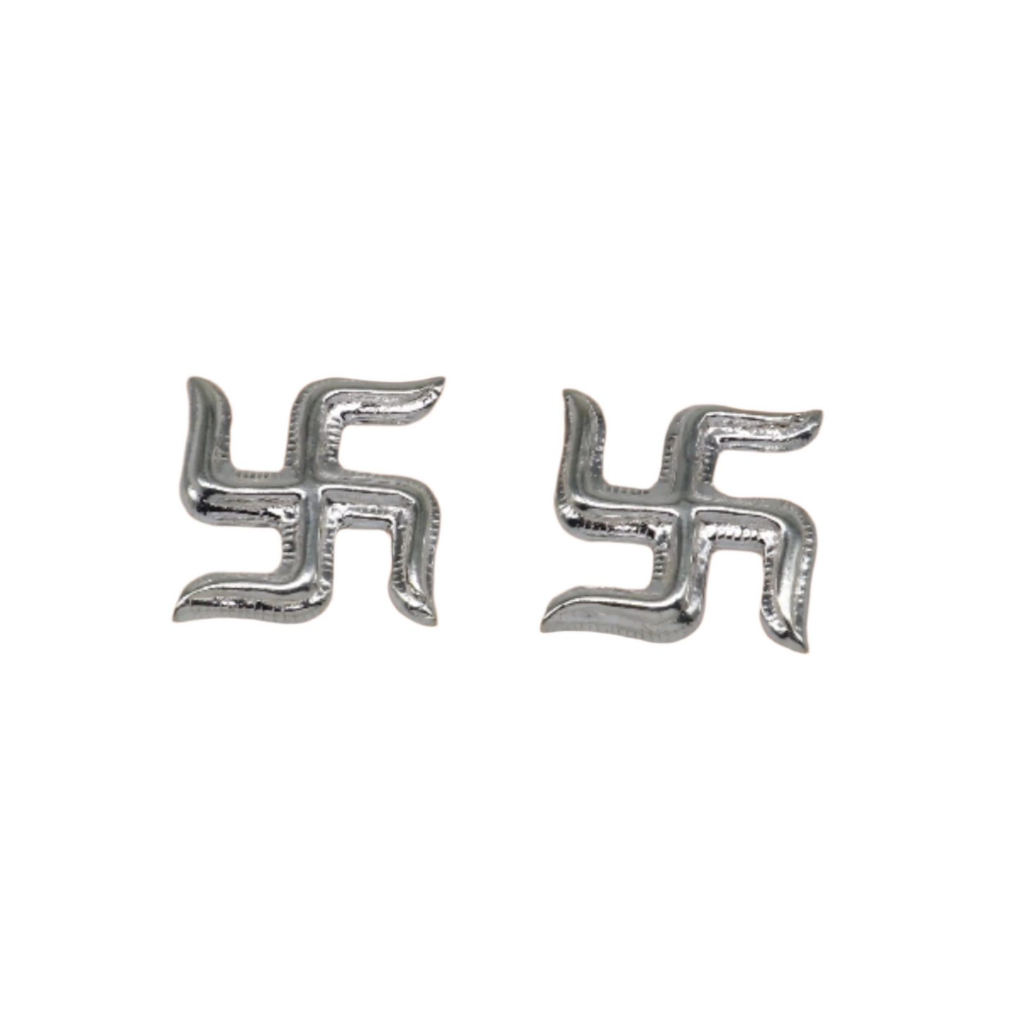 Tribal Ornaments 925 sterling silver Swastika Diwali pooja set with two decorative Swastika symbols for religious rituals.