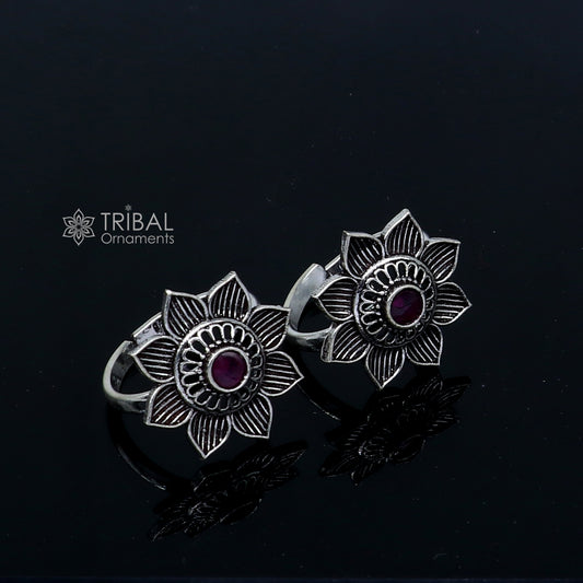 925 sterling silver adjustable size toe ring band red stone tribal belly dance ethnic cultural  jewelry from india ntr110 - TRIBAL ORNAMENTS