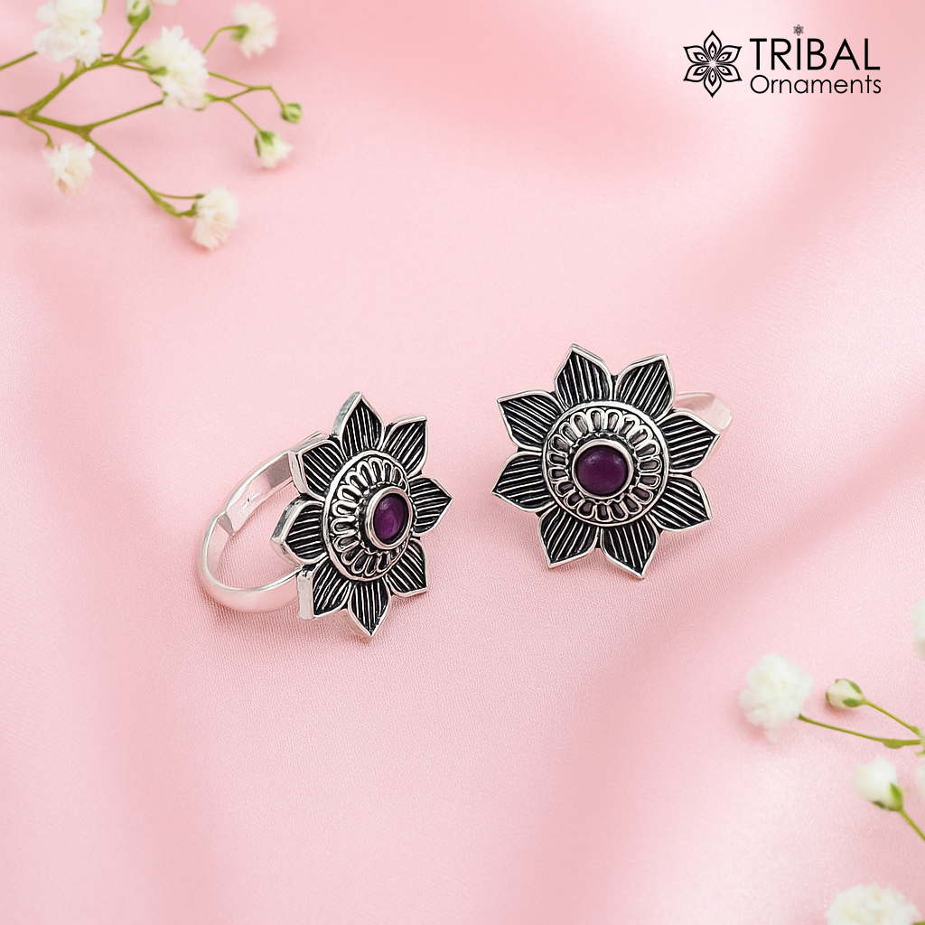 925 sterling silver adjustable size toe ring band red stone tribal belly dance ethnic cultural  jewelry from india ntr110 - TRIBAL ORNAMENTS