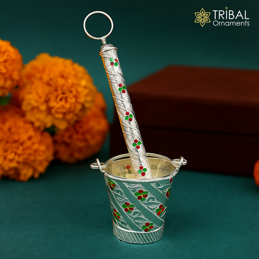 925 sterling silver new trendy Holi special Laddu Gopala colorful water Pichkari and Bucket best gift to Lord Krishna accessories su1009 - TRIBAL ORNAMENTS