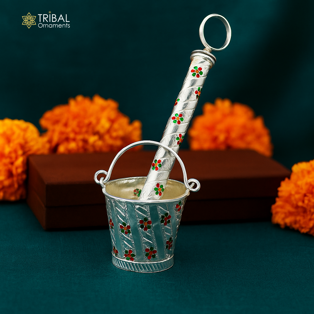 925 sterling silver new trendy Holi special Laddu Gopala colorful water Pichkari and Bucket best gift to Lord Krishna accessories su1010 - TRIBAL ORNAMENTS