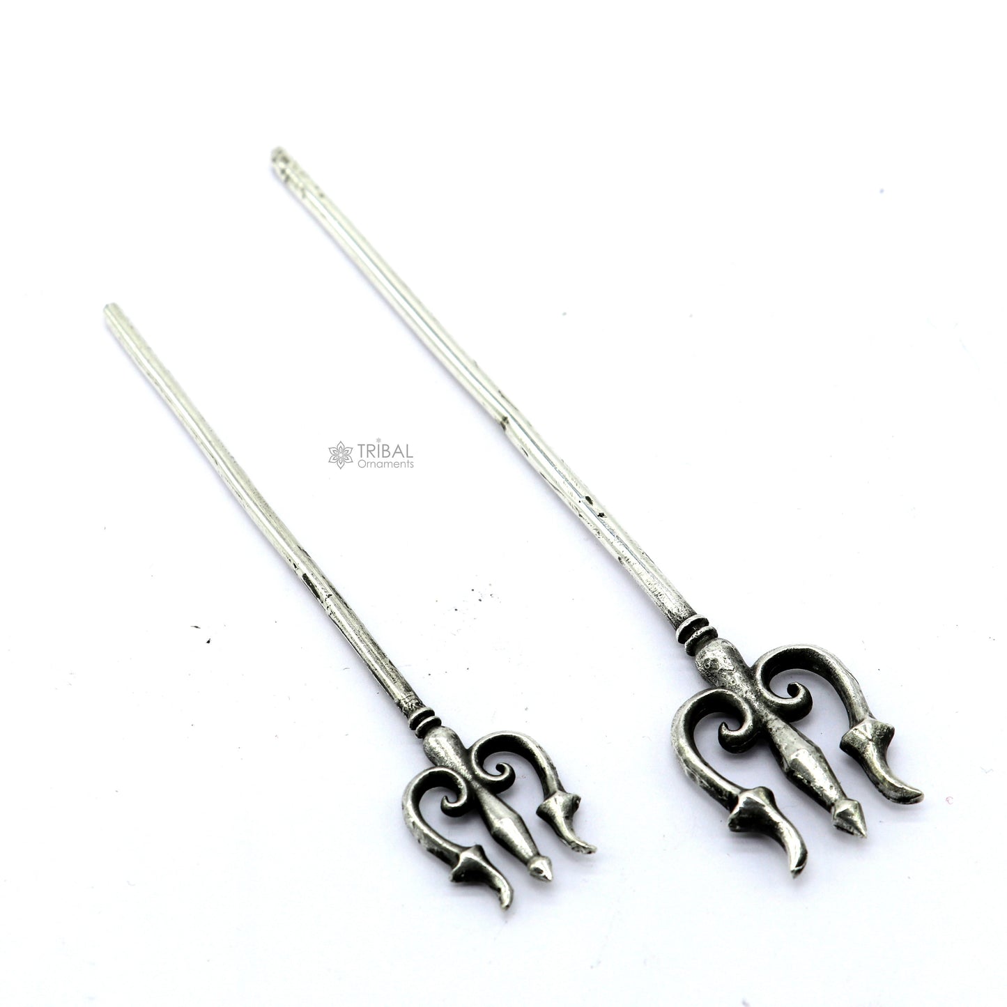 Solid 925 sterling silver Divine Lord Shiva Trident, Indian trishul puja accessory with intricate design and spiritual significance.