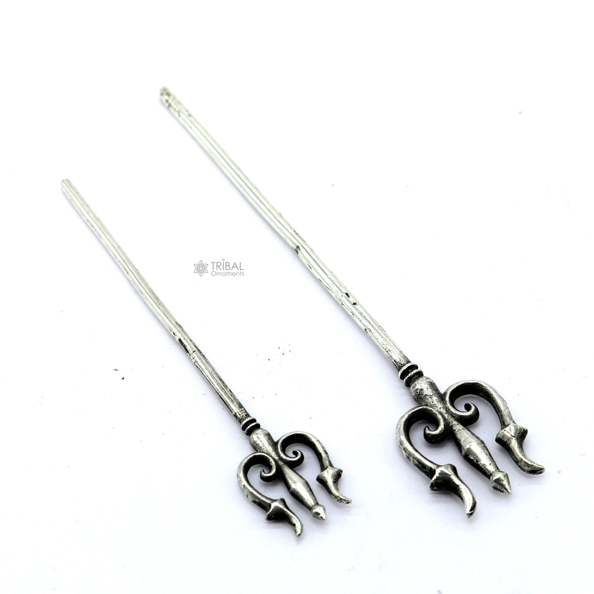 Solid 925 sterling silver Divine Lord Shiva Trident, Indian trishul puja accessory with intricate design and spiritual significance.