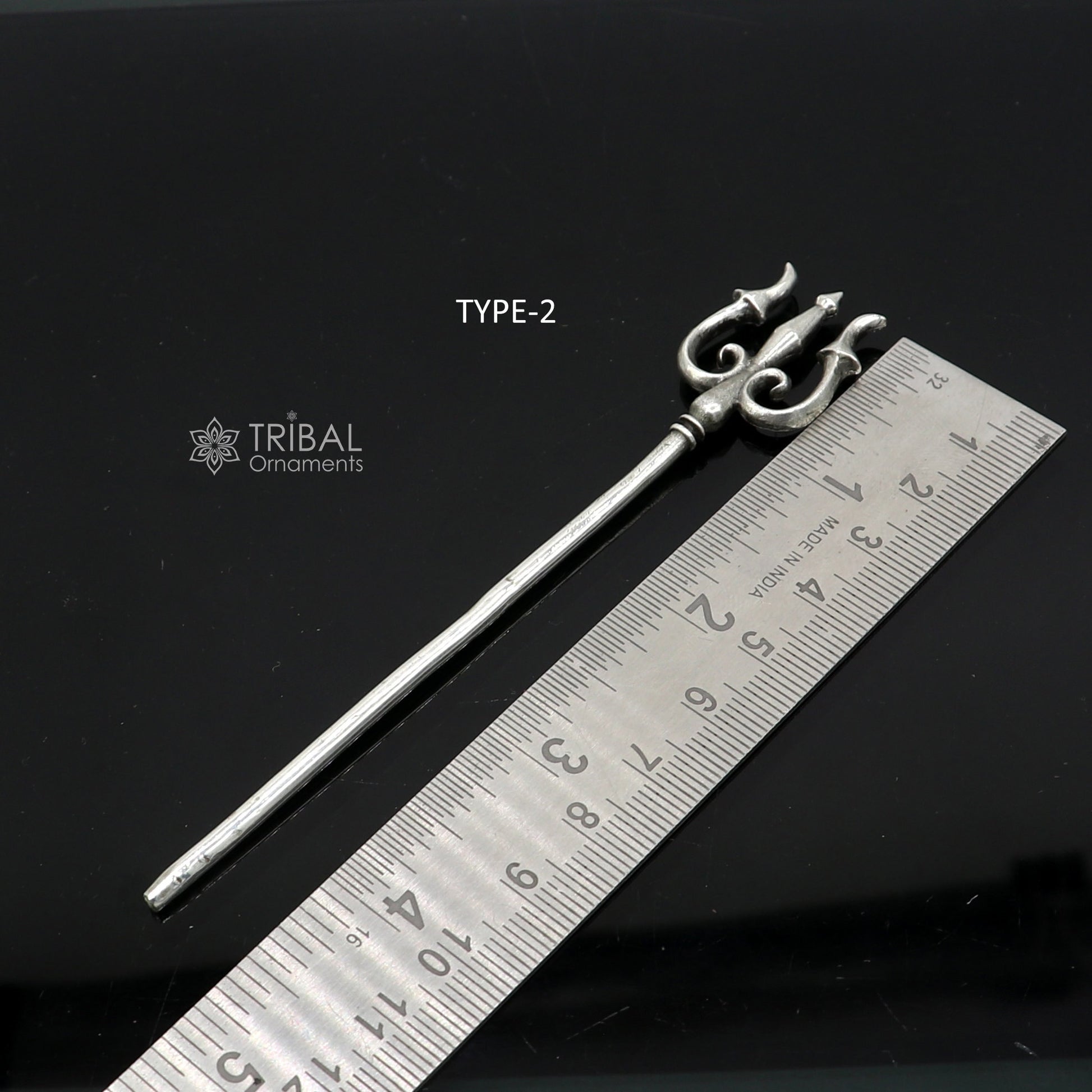 Solid 925 sterling silver Shiva trident, religious puja article, divine goddess and god accessories from India by Tribal Ornaments.