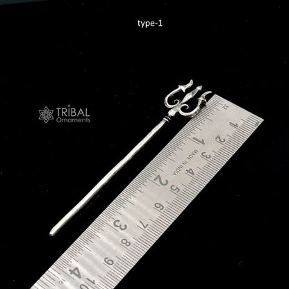 Solid 925 sterling silver Shiva Trident, divine Lord Shiva Trishul for puja, intricate goddess trishul, Indian spiritual accessories.
