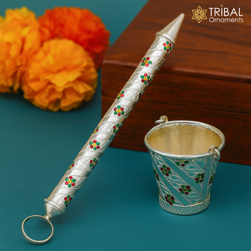 925 sterling silver new trendy Holi special Laddu Gopala colorful water Pichkari and Bucket best gift to Lord Krishna accessories su1012 - TRIBAL ORNAMENTS