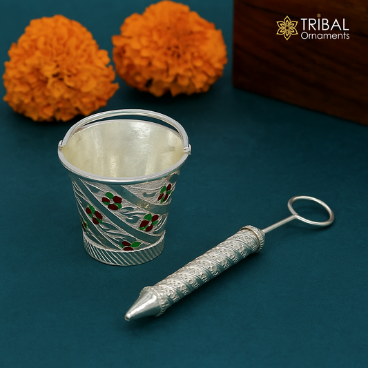 925 sterling silver new trendy Holi special Laddu Gopala colorful water Pichkari and Bucket best gift to Lord Krishna accessories su1008 - TRIBAL ORNAMENTS