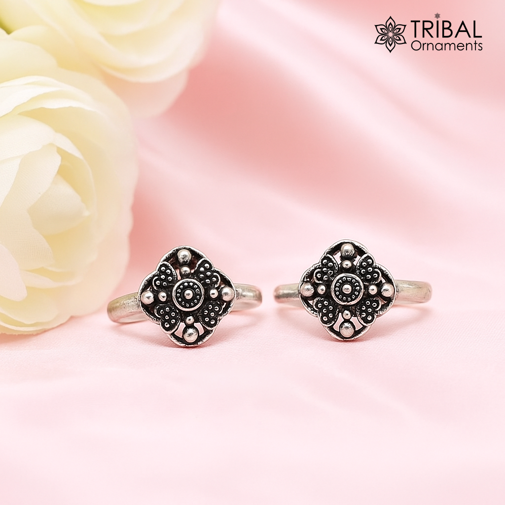 925 sterling silver amazing flower design handmade toe ring, toe band stylish modern women's brides jewelry, india traditional jewelry ytr53 - TRIBAL ORNAMENTS
