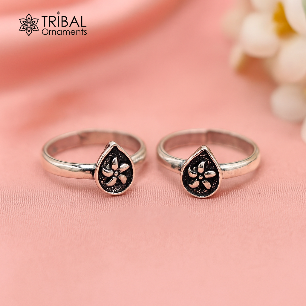 925 sterling silver handmade unique classical floral design vintage tribal ethnic toe ring best brides gifting jewelry ytr71 - TRIBAL ORNAMENTS