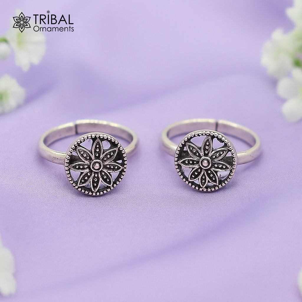 925 sterling silver handmade unique classical floral design vintage tribal ethnic toe ring best brides gifting jewelry ytr72 - TRIBAL ORNAMENTS
