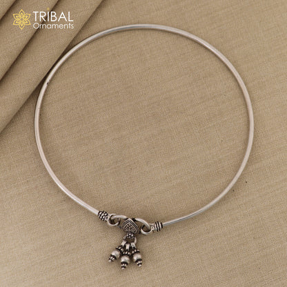 Shiny 925 sterling silver foot bracelet with hanging drops and customized design, perfect for belly dance jewelry and ankle adornment.