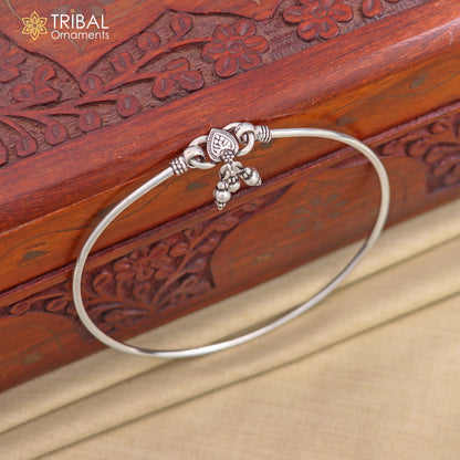 Sterling silver foot bracelet with shiny design, hanging drops, and ankle Kada, perfect for belly dance jewelry from Tribalornament.