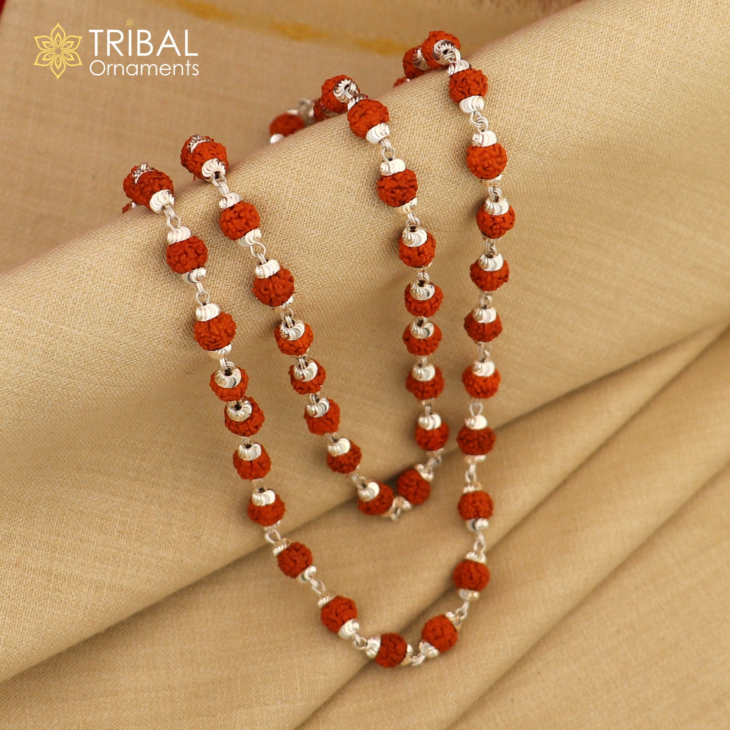 Handmade silver caps natural rudraksha bead chain necklace fabulous unisex silver jewelry awesome design ch001 - TRIBAL ORNAMENTS