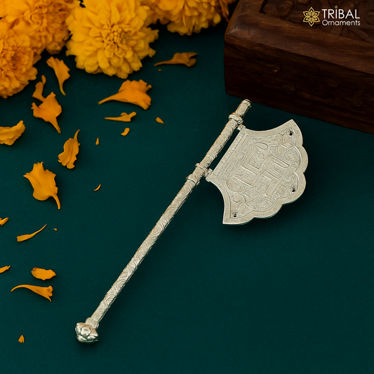 Sterling silver pankhi, floral design small fan or pankhi for god puja, best gifting to laddu gopala krishna, silver hand driven fan su963 - TRIBAL ORNAMENTS