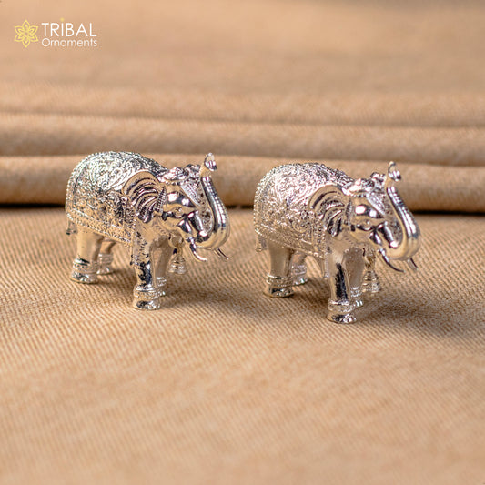 925 Sterling silver Divine Elephant statues, puja articles figurines, best silver article for your homes wealth and prosperity art569 - TRIBAL ORNAMENTS