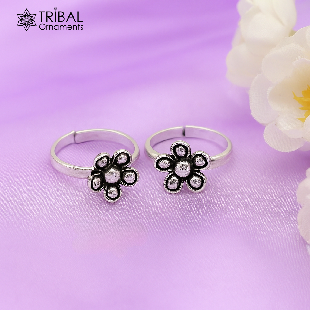 925 sterling silver amazing flower design handmade toe ring, toe band stylish modern women's brides jewelry, india traditional jewelry ytr48 - TRIBAL ORNAMENTS