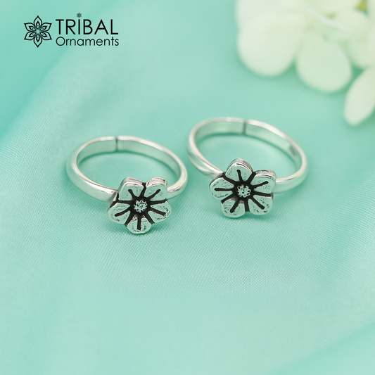 925 sterling silver amazing flower design handmade toe ring, toe band stylish modern women's brides jewelry, india traditional jewelry ytr49 - TRIBAL ORNAMENTS
