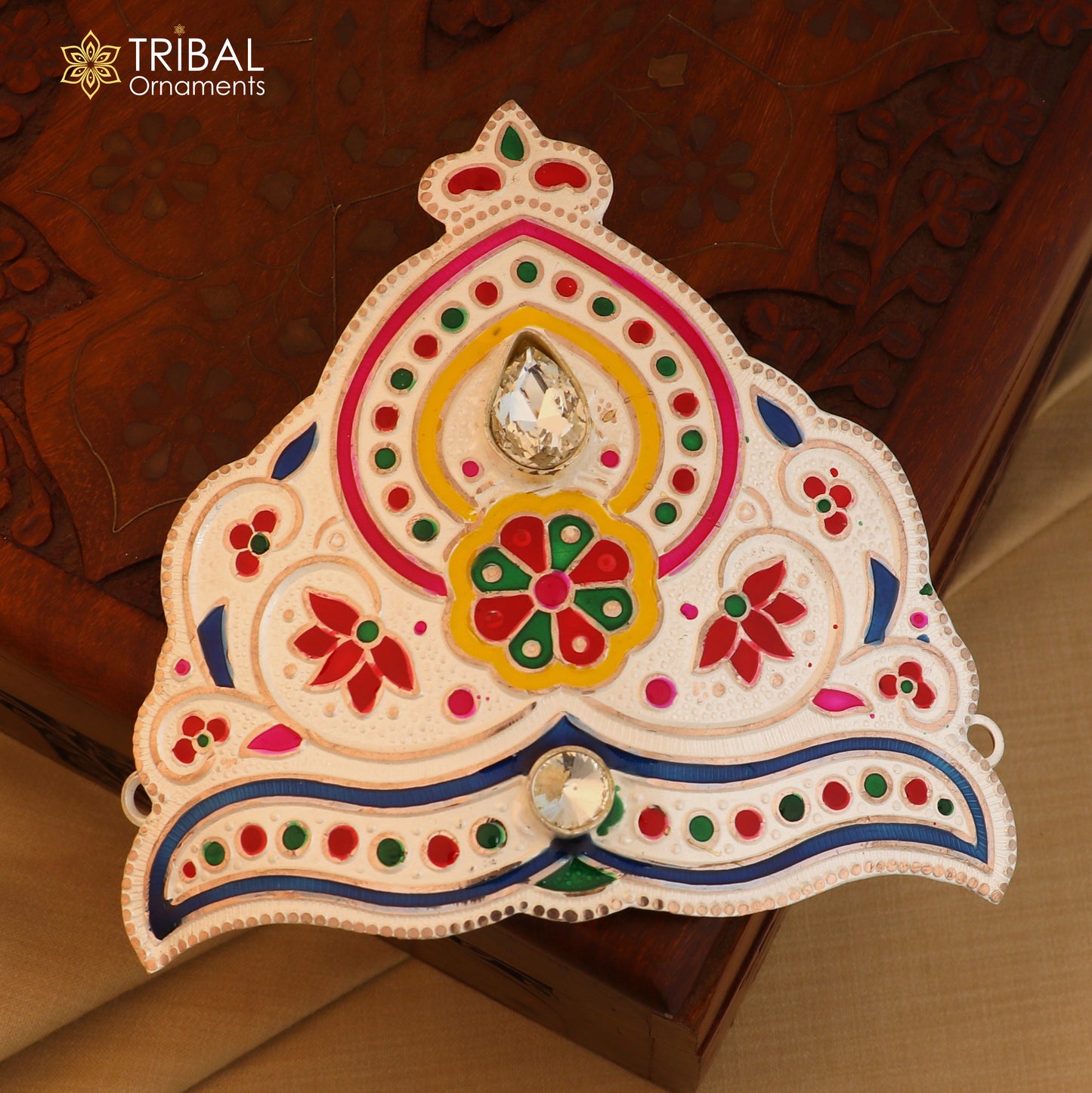 925 sterling silver antique minakari  mandala design silver mukut (crown), amazing god crown temple god art sm46 - TRIBAL ORNAMENTS