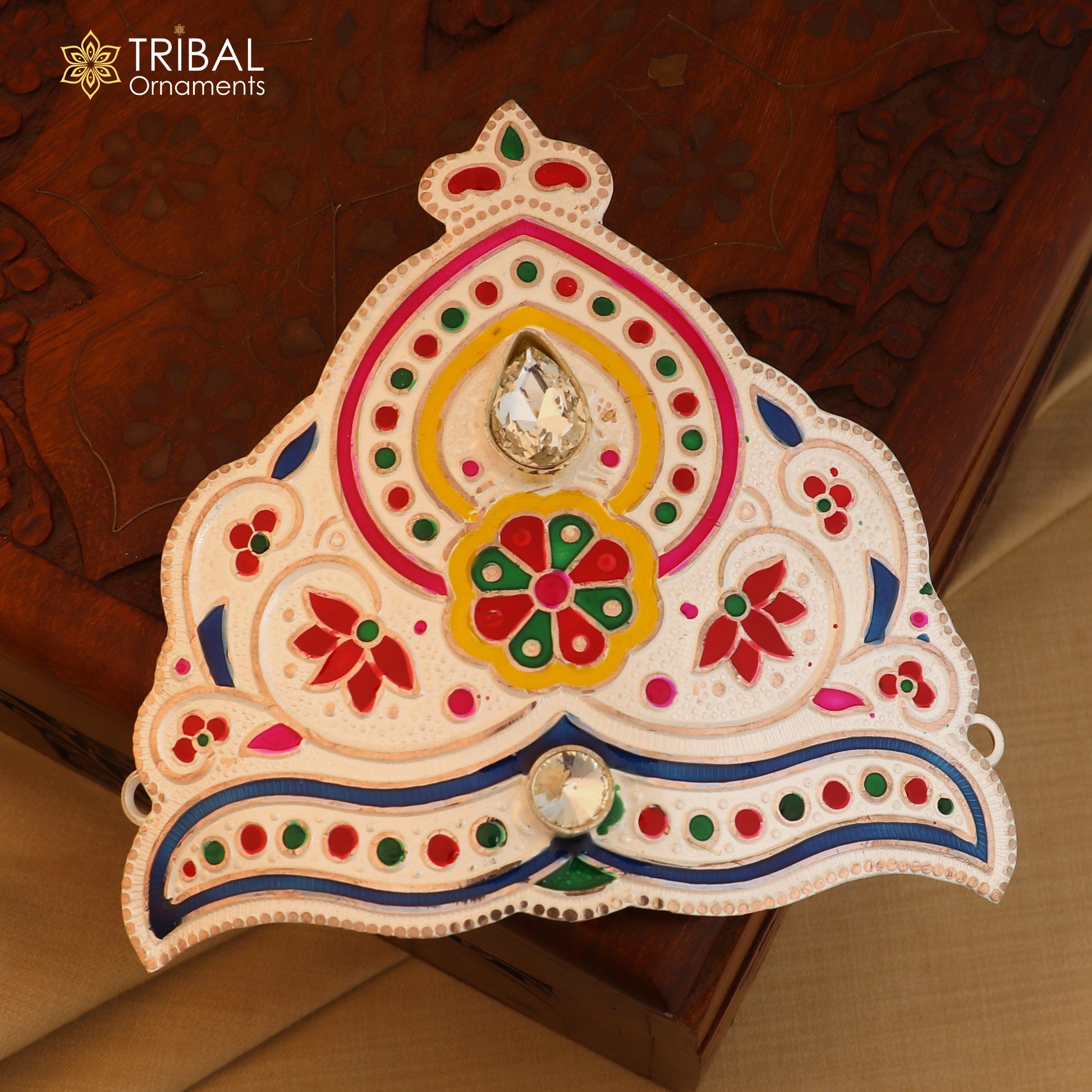 925 sterling silver antique minakari  mandala design silver mukut (crown), amazing god crown temple god art sm46 - TRIBAL ORNAMENTS