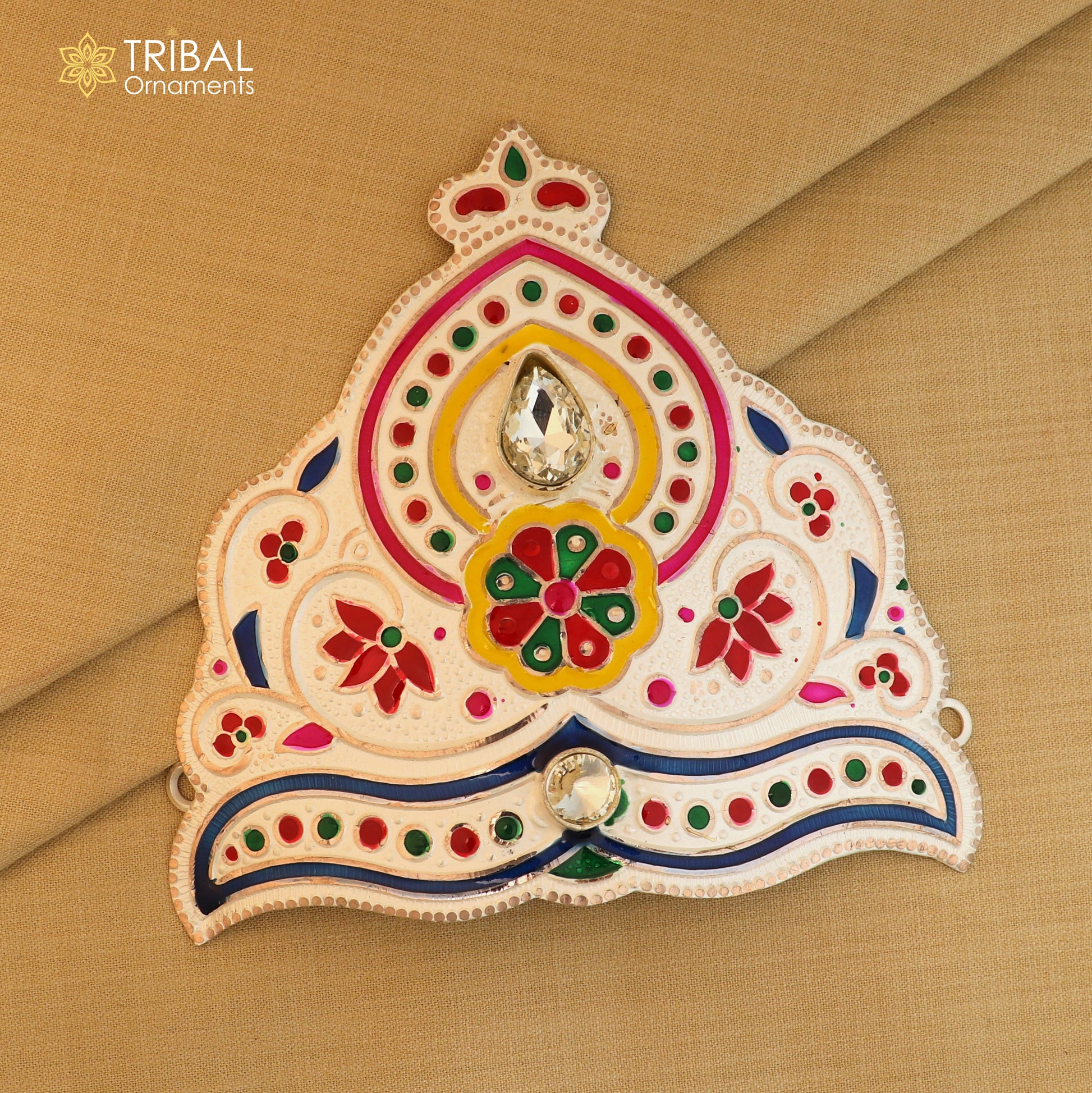 925 sterling silver antique minakari  mandala design silver mukut (crown), amazing god crown temple god art sm46 - TRIBAL ORNAMENTS