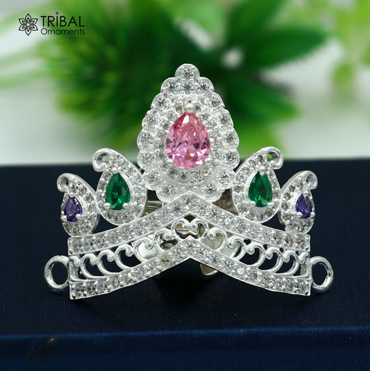 925 sterling silver antique stone design silver mukut (crown), amazing god crown temple god art sm50 - TRIBAL ORNAMENTS