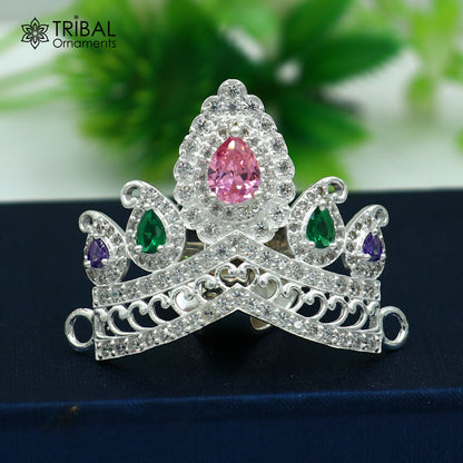 925 sterling silver antique stone design silver mukut (crown), amazing god crown temple god art sm50 - TRIBAL ORNAMENTS