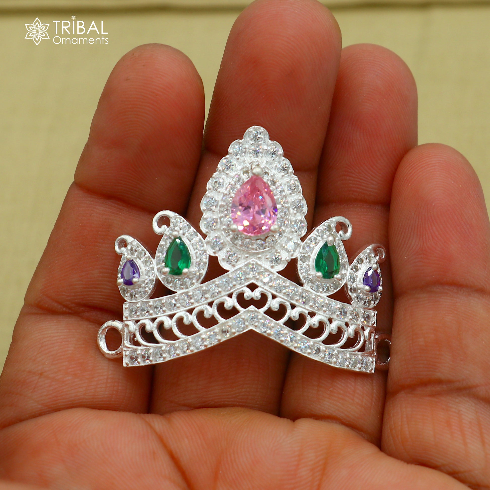 925 sterling silver antique stone design silver mukut (crown), amazing god crown temple god art sm50 - TRIBAL ORNAMENTS