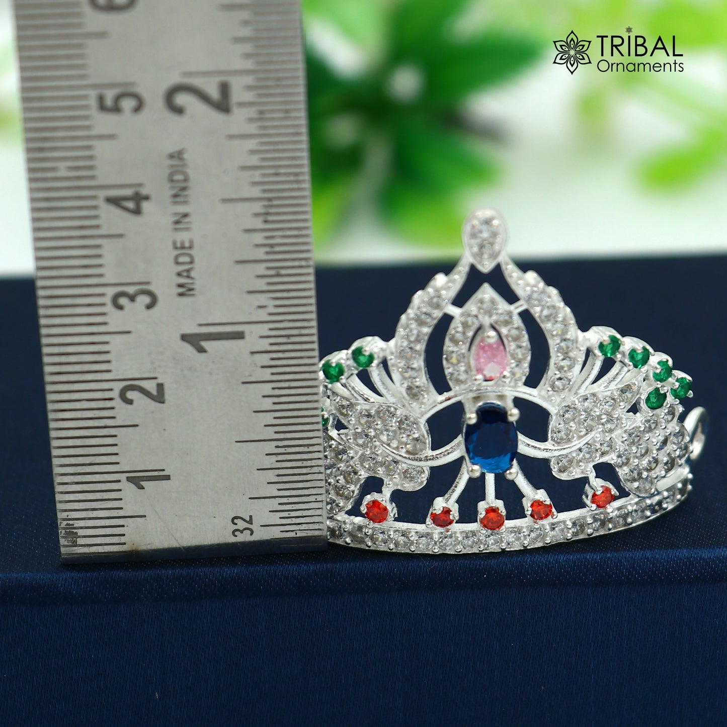 925 sterling silver antique stone design silver mukut (crown), amazing god crown temple god art sm51 - TRIBAL ORNAMENTS